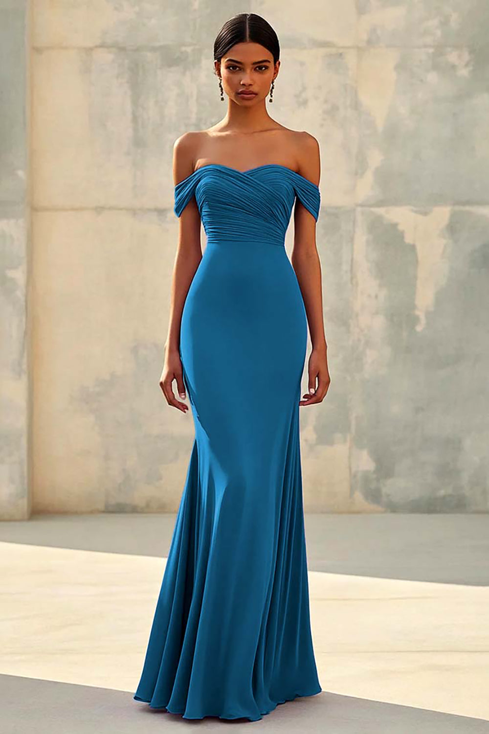 Zeemeermin Off Shoulder Paarse Chiffon Lange Formele Jurk