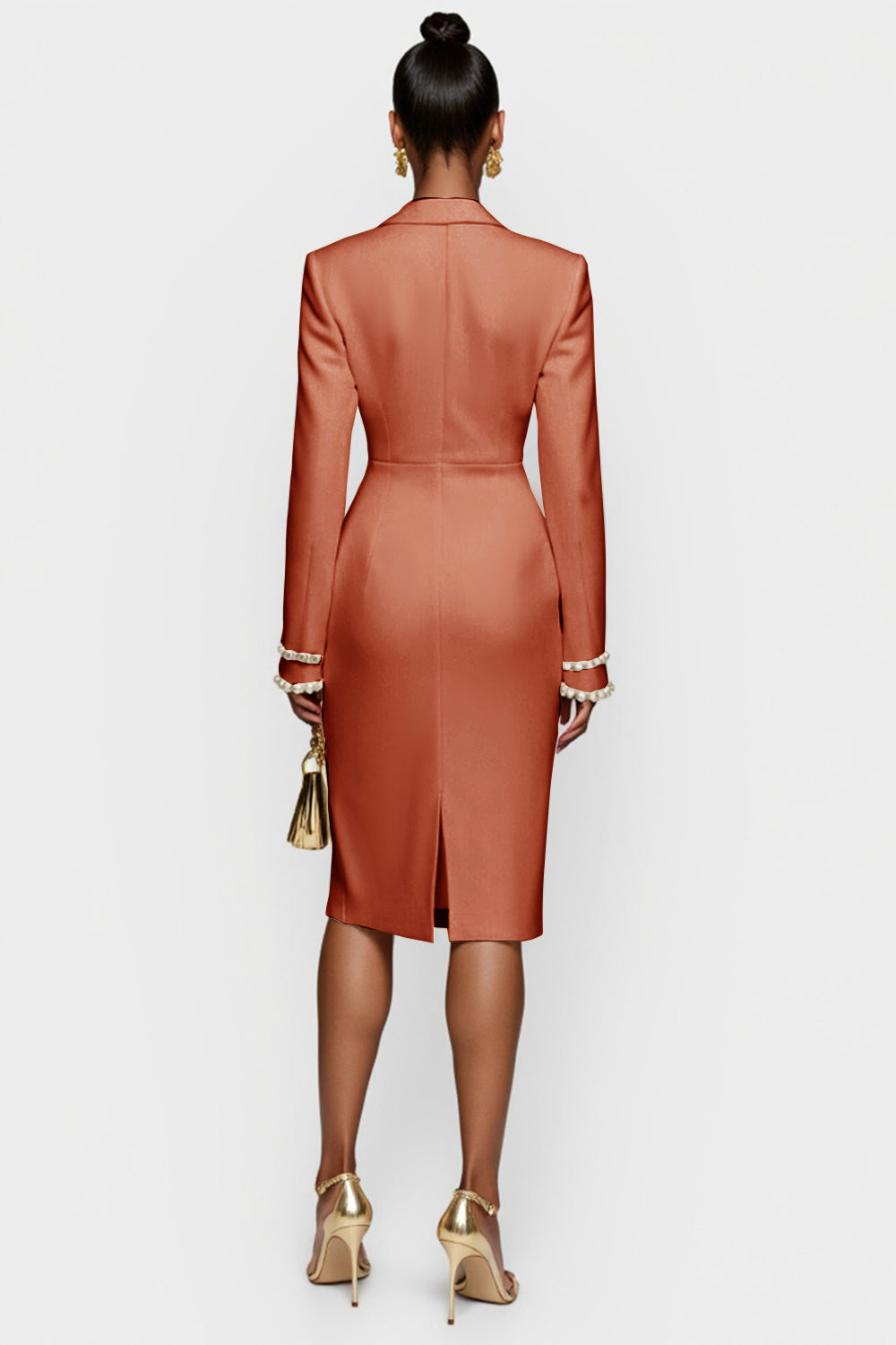 Witte Double Breasted Peak Lapel Bodycon Midi Werkjurk