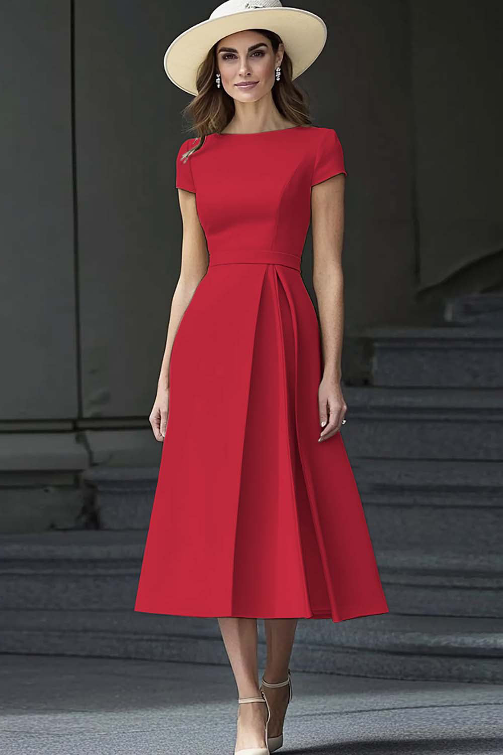 Narcis A Line Boothals Vintage Satijn Lange Werkjurk