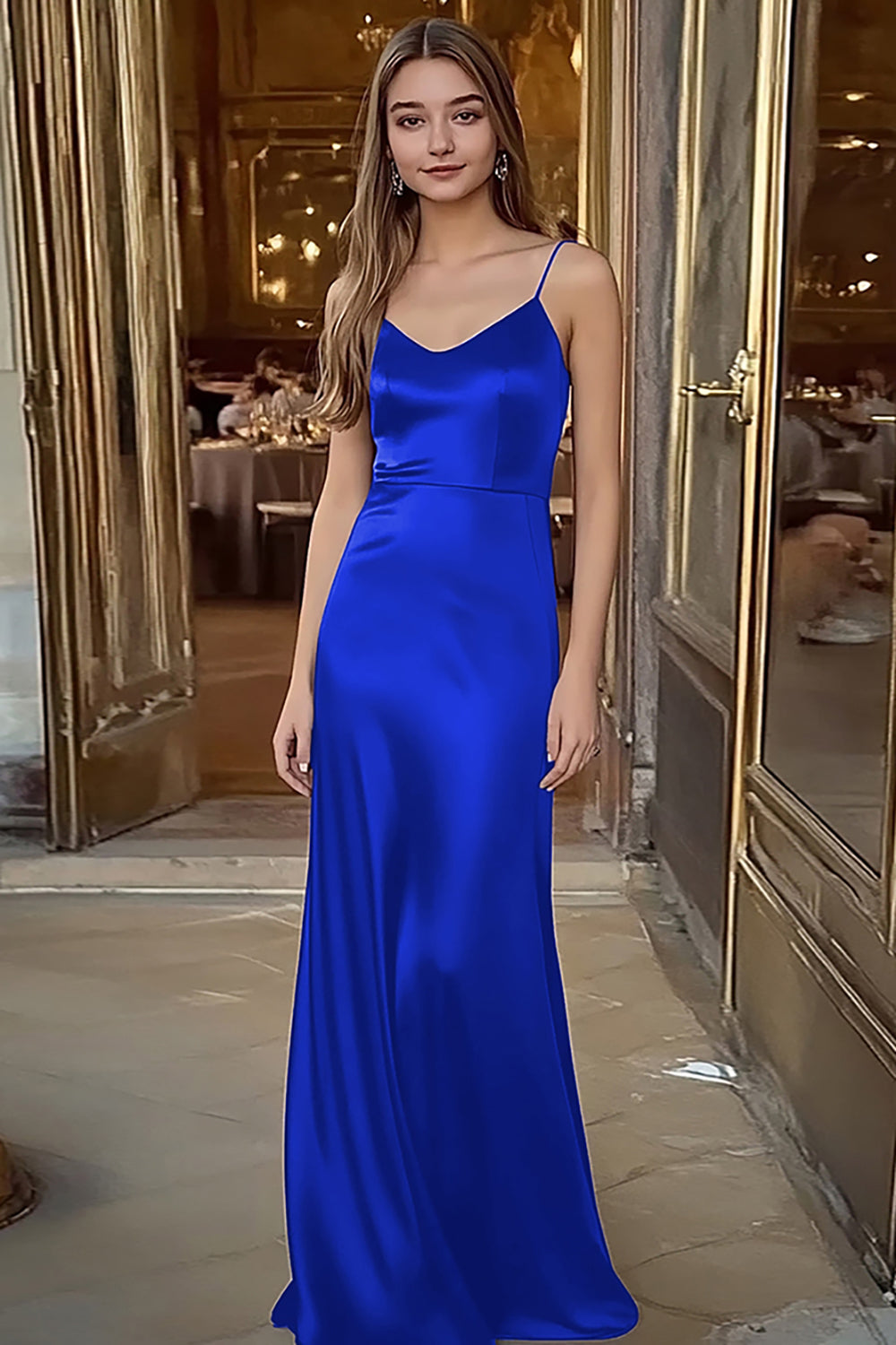 Spaghettibandjes Koffie Satijn Lange Formele Jurk