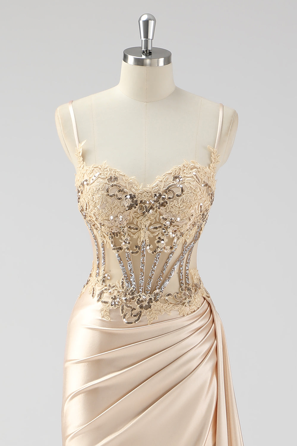 Zilveren zeemeermin geplooide pure lange korset satijnen galajurk met split