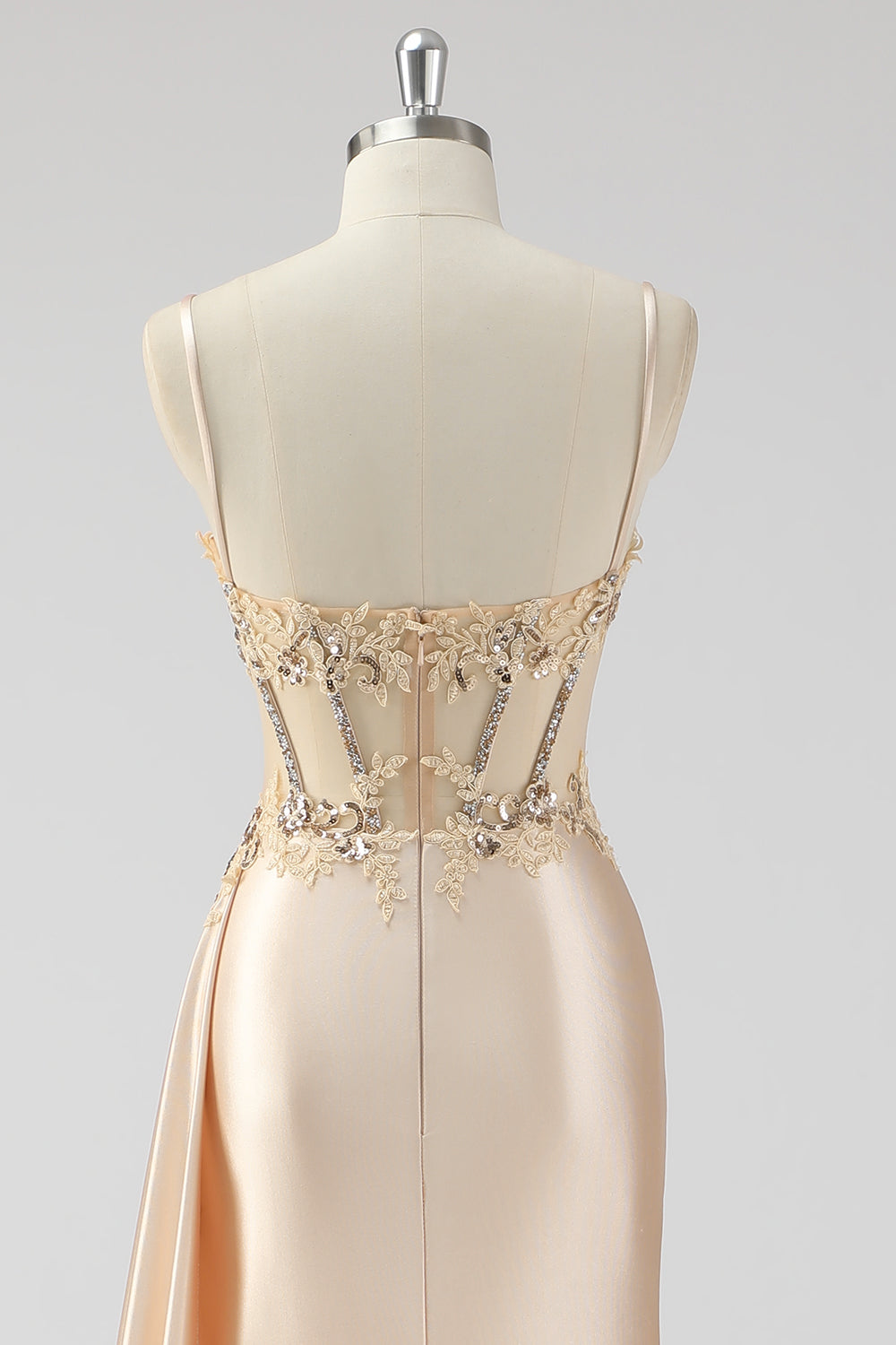 Zilveren zeemeermin geplooide pure lange korset satijnen galajurk met split