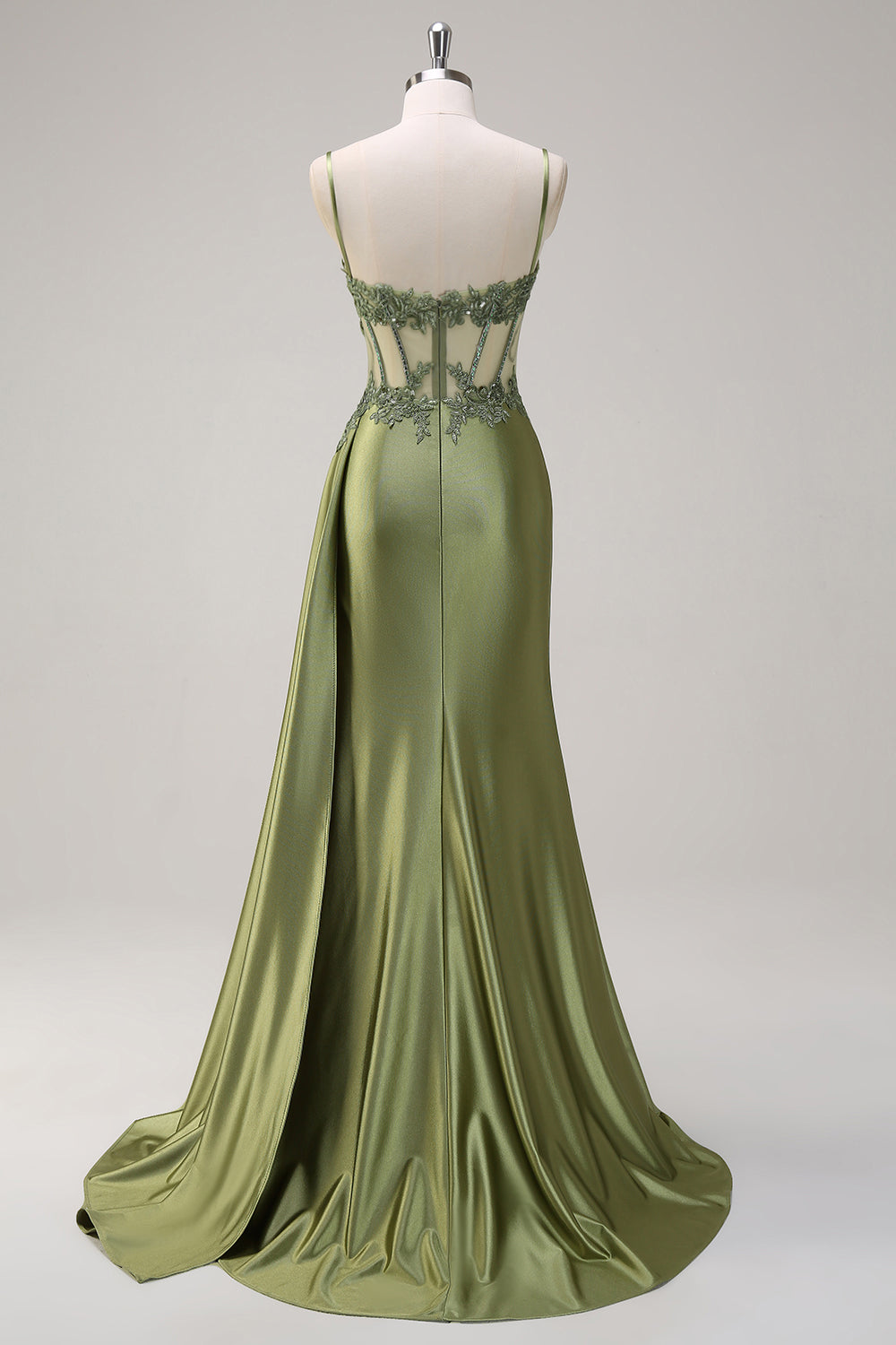 Zilveren zeemeermin geplooide pure lange korset satijnen galajurk met split