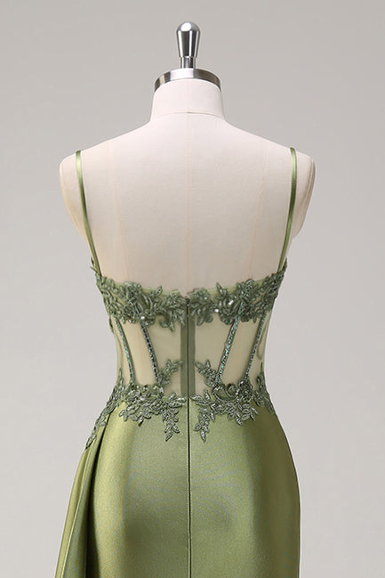 Zilveren zeemeermin geplooide pure lange korset satijnen galajurk met split