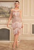 Afbeelding in Gallery-weergave laden, Sprankelende Blush gelaagde gefranjerde jaren 1920 jurk met accessoires Set