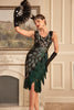 Afbeelding in Gallery-weergave laden, Donkergroene pailletten omzoomde jaren 1920 jurk met accessoires Set