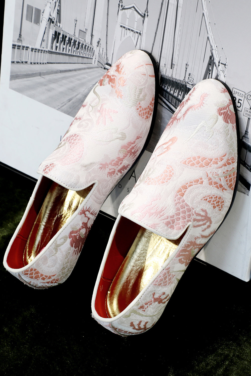 Roze Jacquard Slip-On Herenschoenen