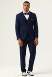 3 stuks marineblauwe slim fit casual smokingpakken