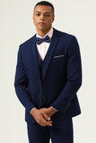 3 stuks marineblauwe slim fit casual smokingpakken
