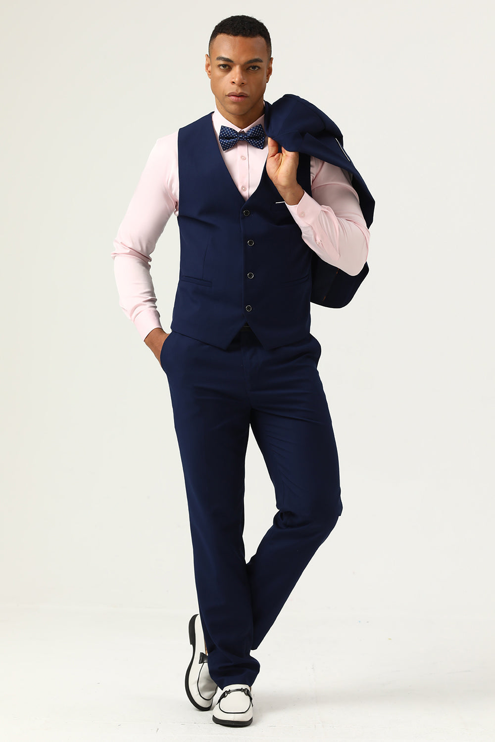 3 stuks marineblauwe slim fit casual smokingpakken