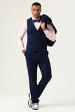 3 stuks marineblauwe slim fit casual smokingpakken