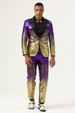 Heren 2-delige Ombre Pailletten Paars Slim Fit Gekerfde Revers Prom Suits