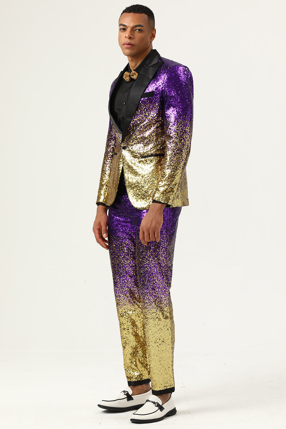 Heren 2-delige Ombre Pailletten Paars Slim Fit Gekerfde Revers Prom Suits