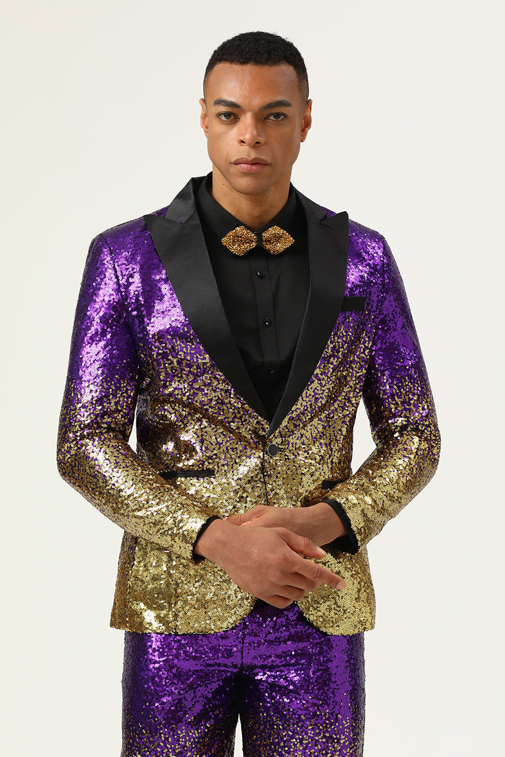 Heren 2-delige Ombre Pailletten Paars Slim Fit Gekerfde Revers Prom Suits