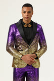 Heren 2-delige Ombre Pailletten Paars Slim Fit Gekerfde Revers Prom Suits