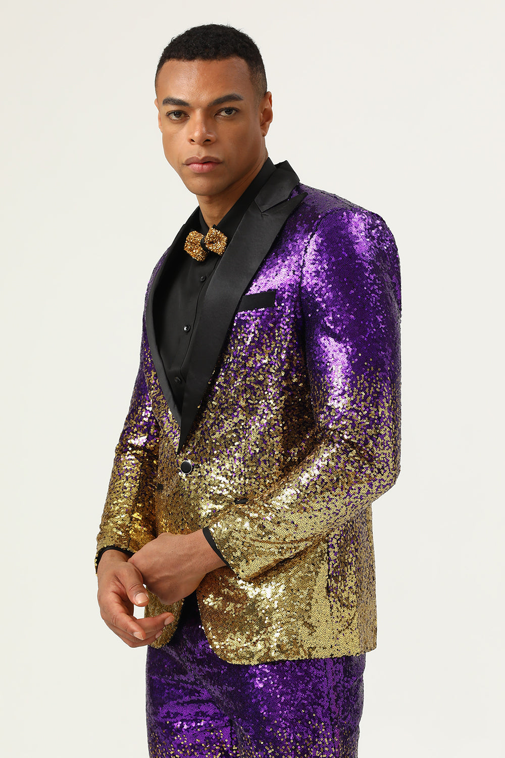 Heren 2-delige Ombre Pailletten Paars Slim Fit Gekerfde Revers Prom Suits