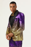 Heren 2-delige Ombre Pailletten Paars Slim Fit Gekerfde Revers Prom Suits