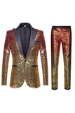 Heren 2-delige Ombre Pailletten Paars Slim Fit Gekerfde Revers Prom Suits