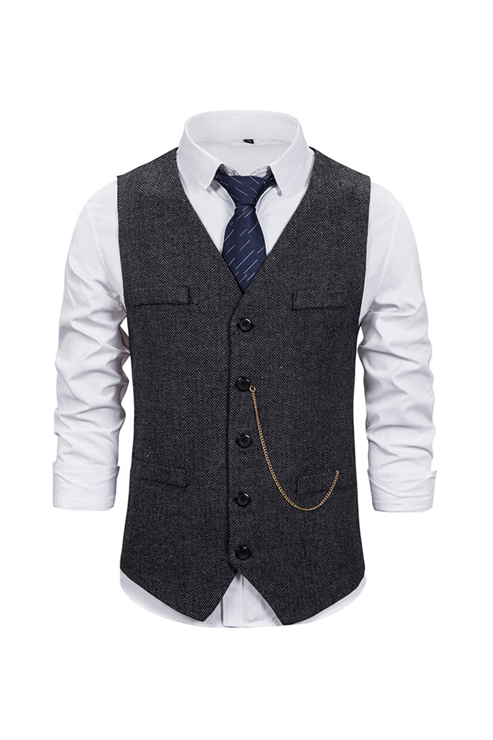V-hals Single Breasted Heren Grijs Casual Vest