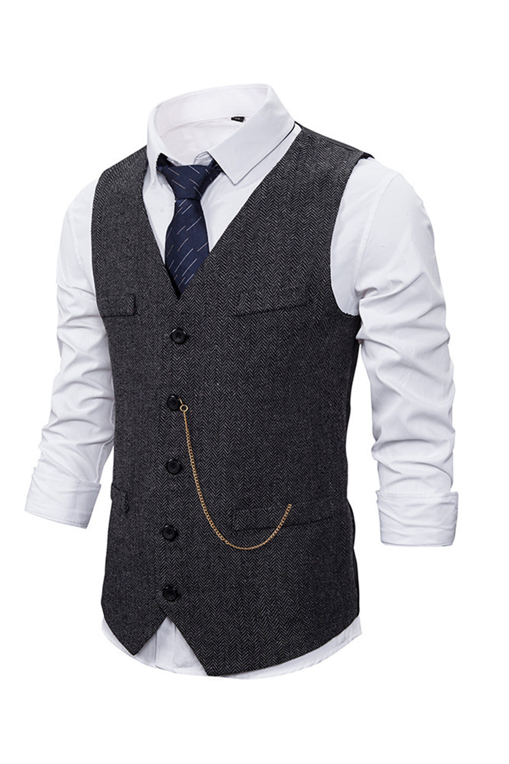 V-hals Single Breasted Heren Grijs Casual Vest