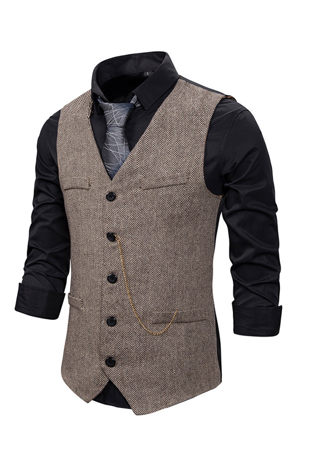V-hals Single Breasted Heren Grijs Casual Vest
