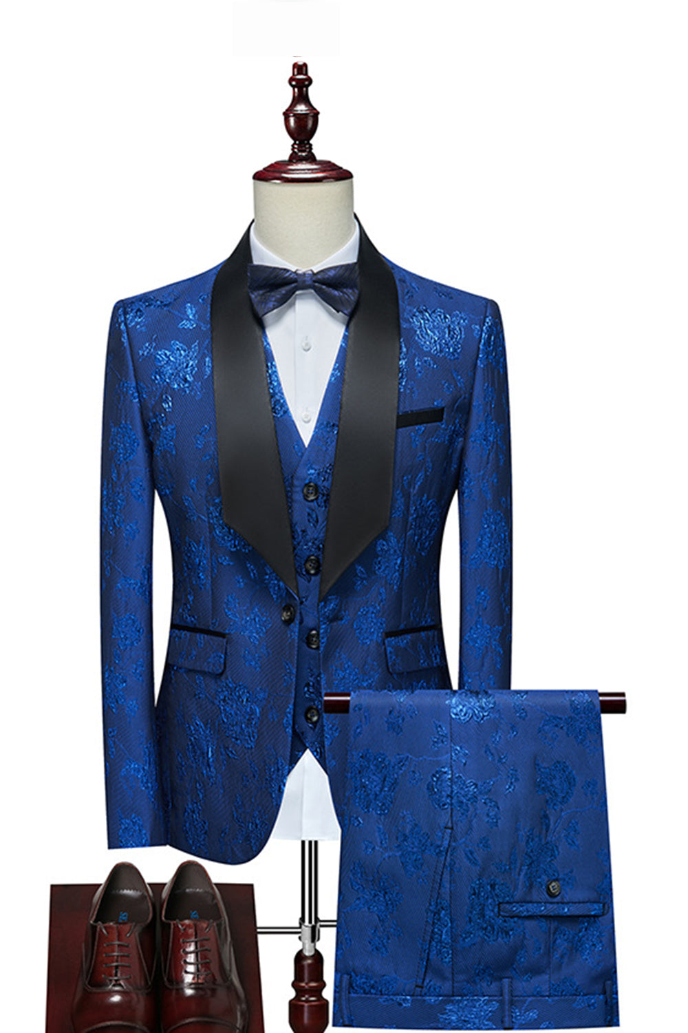 Rode Jacquard Sjaal Revers 3 Stuks Herenpakken