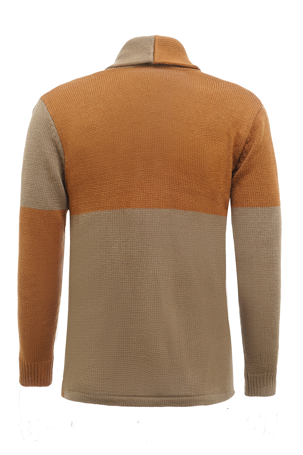 Bruine Patchwork Sjaal Kraag Lange Mouwen Heren Vest Trui