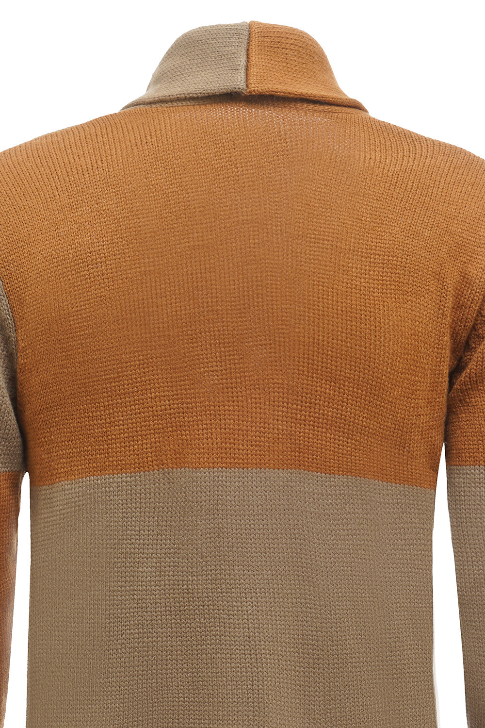 Bruine Patchwork Sjaal Kraag Lange Mouwen Heren Vest Trui
