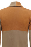 Bruine Patchwork Sjaal Kraag Lange Mouwen Heren Vest Trui