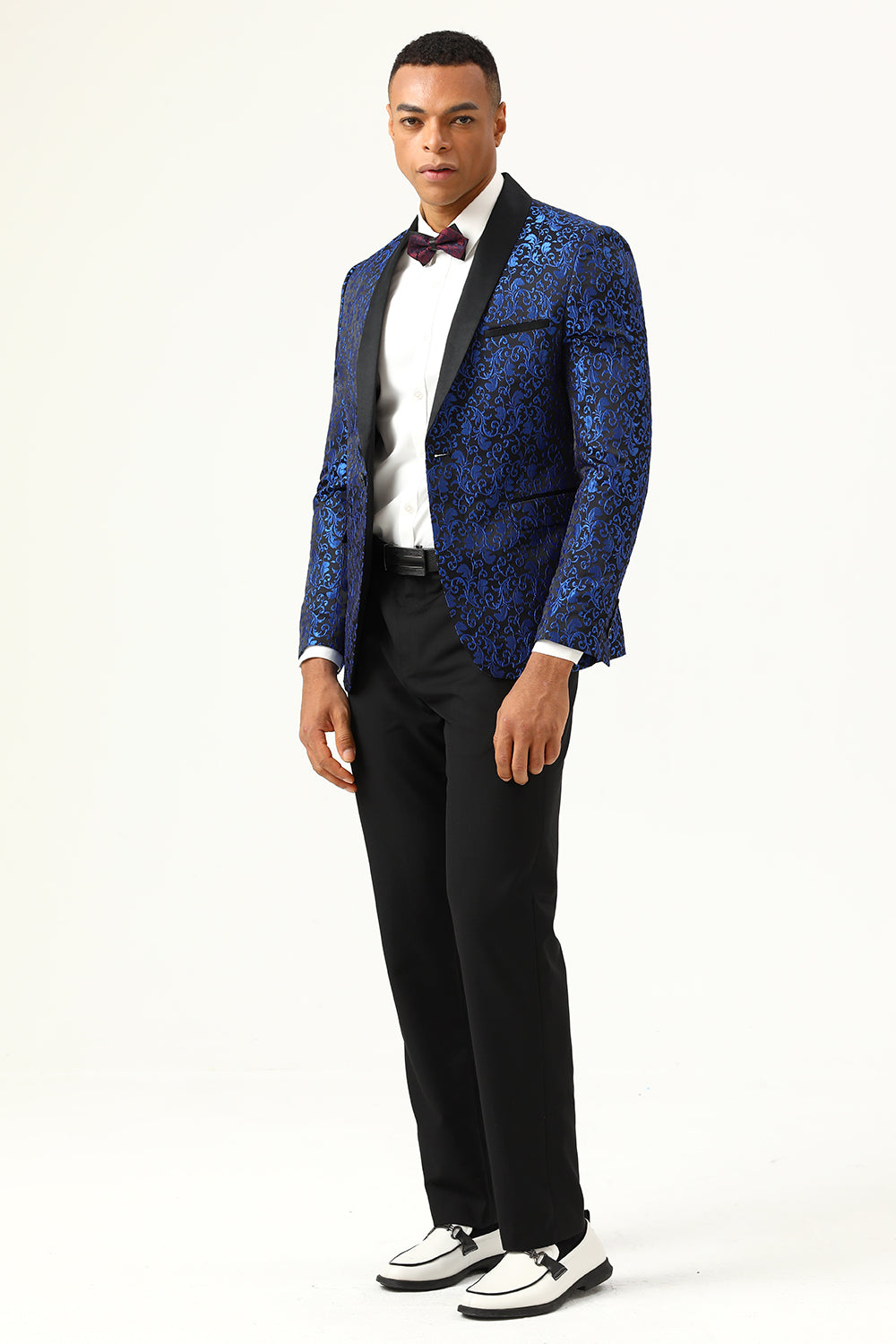 One Button Red Shawl Revers Jacquard Heren Prom Blazer