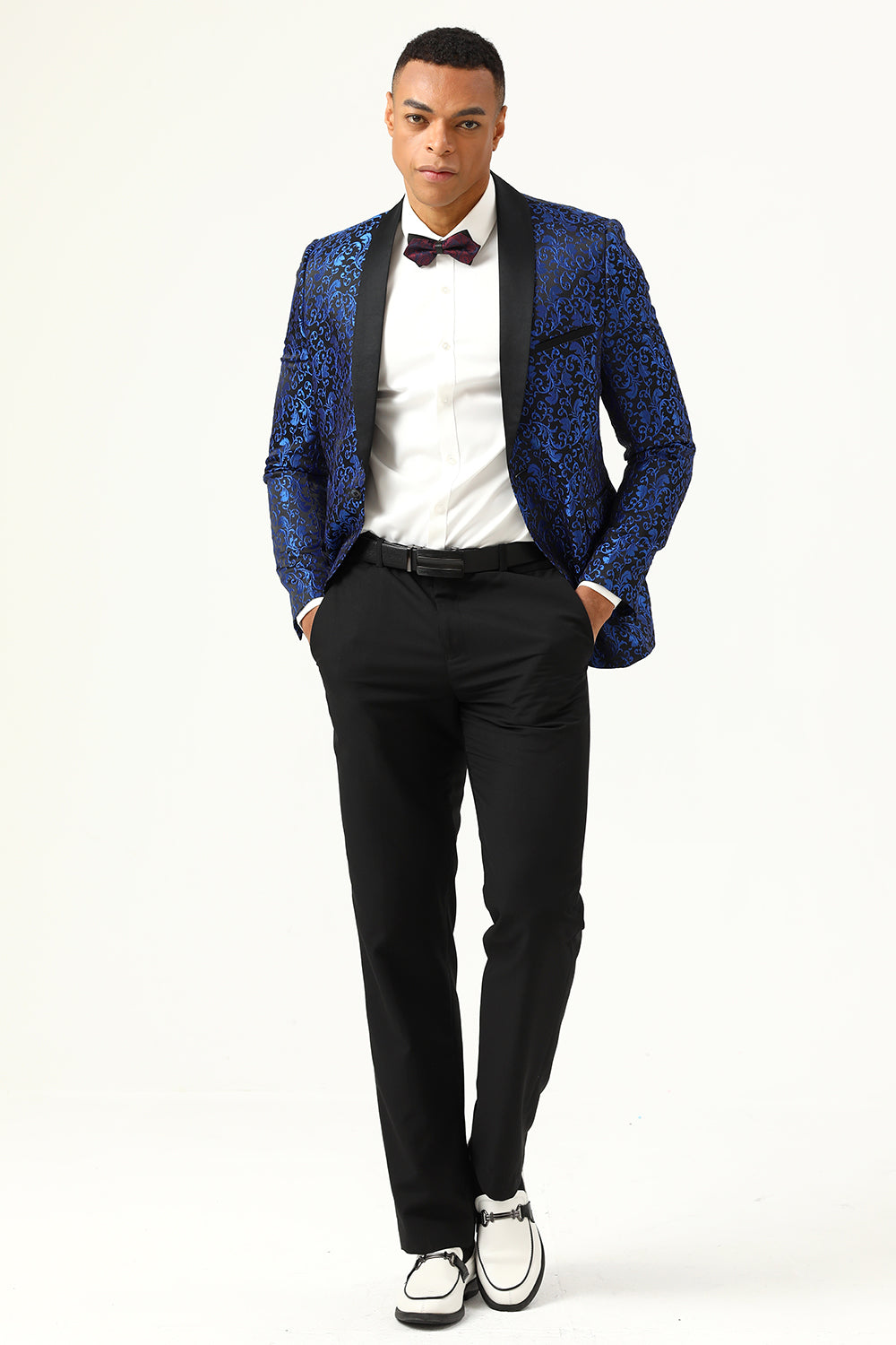 One Button Red Shawl Revers Jacquard Heren Prom Blazer