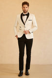 Witte Sjaal Revers Jacquard One Button Heren Prom Blazer