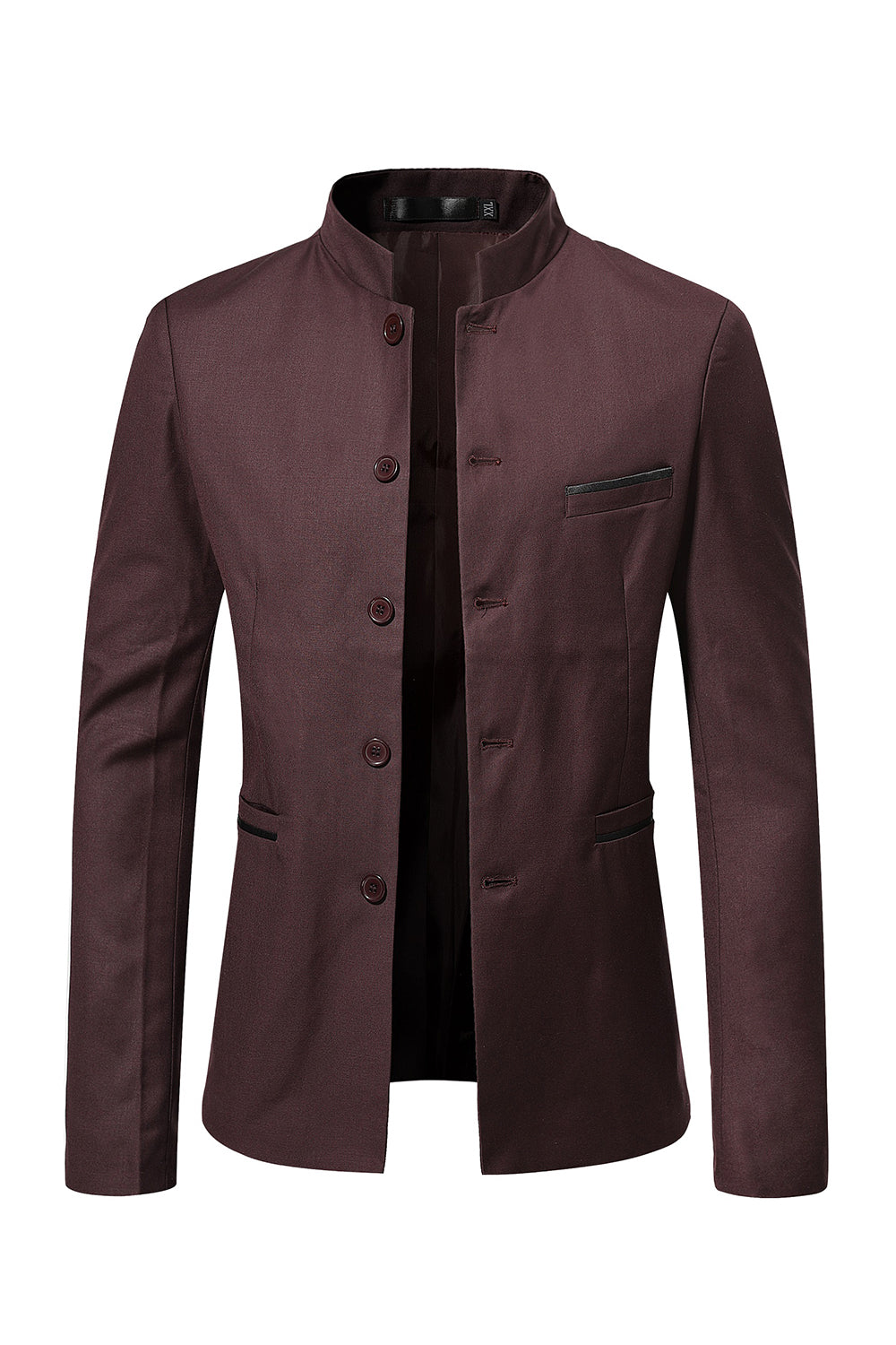Bruine standkraag single breasted heren blazer