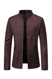 Bruine standkraag single breasted heren blazer