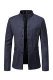 Bruine standkraag single breasted heren blazer