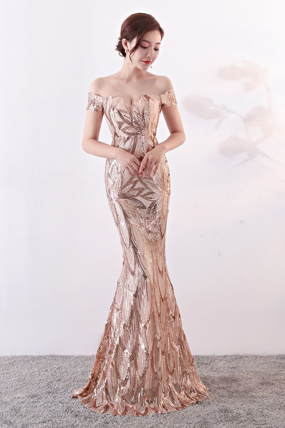 Zwarte Off The Shoulder Zeemeermin Avondjurk