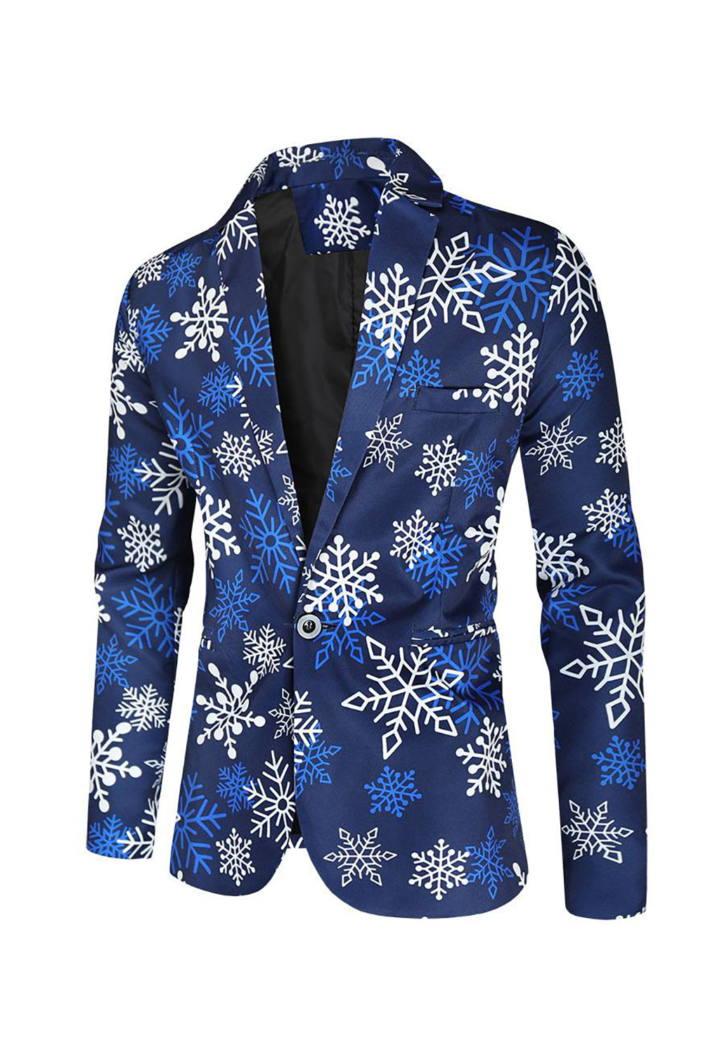 Blauwe sneeuwvlok bedrukte 3-delige heren kerstfeestpakken