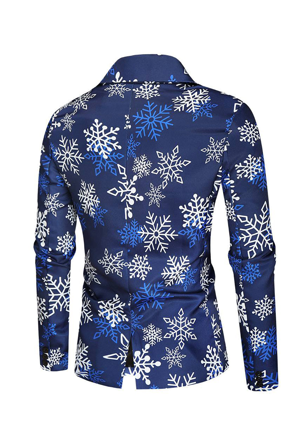 Blauwe sneeuwvlok bedrukte 3-delige heren kerstfeestpakken