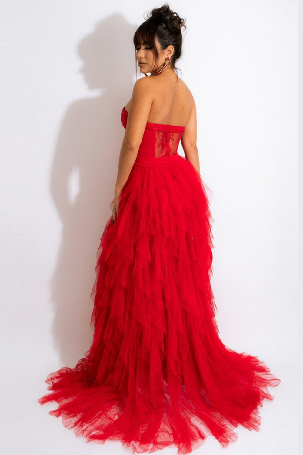 Tule Sweetheart zwarte galajurk met split