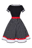 Afbeelding in Gallery-weergave laden, Zwarte V-hals Polka Dots 1950s Jurk
