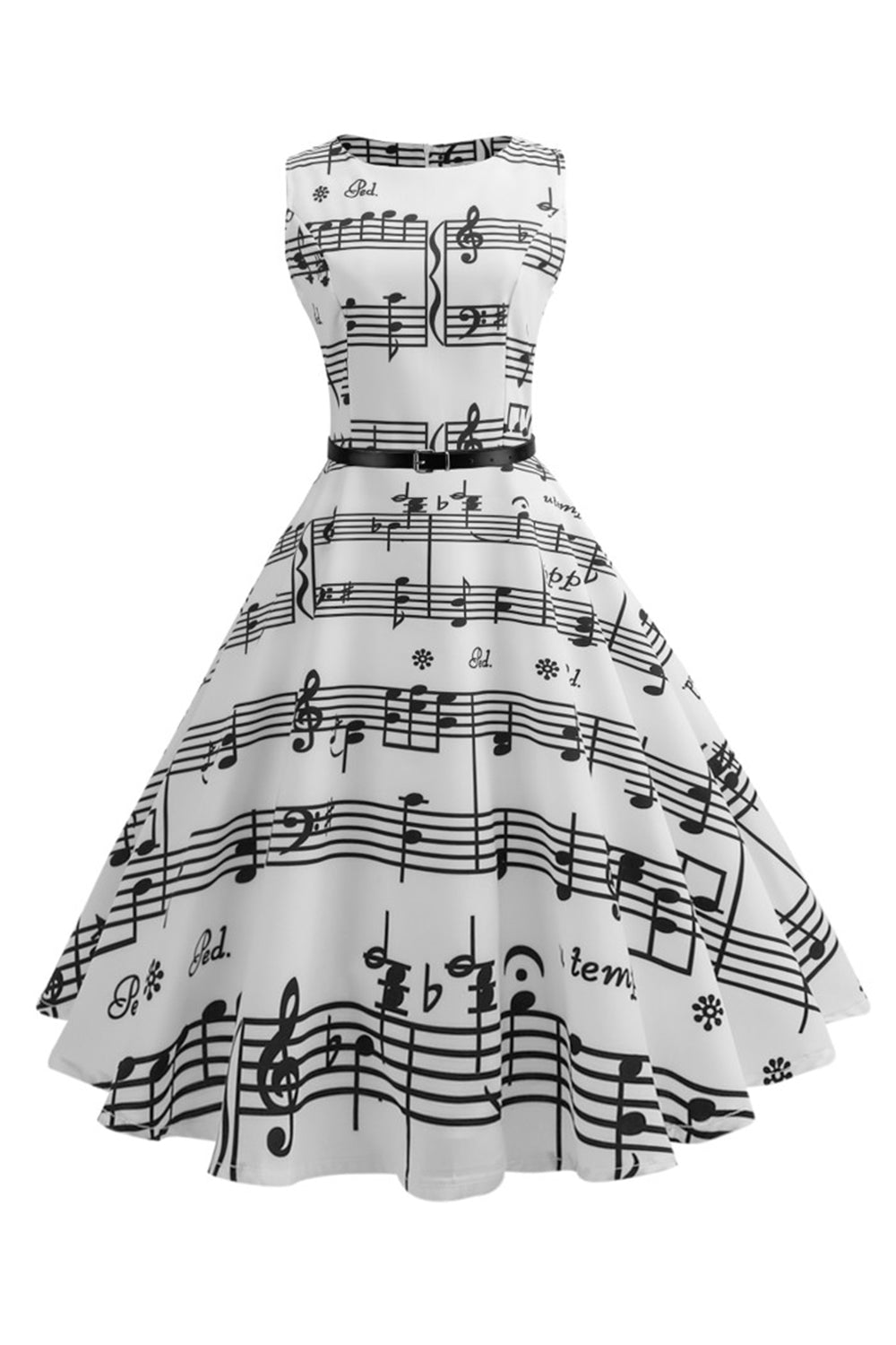 Witte Bedrukte Swing Jaren 1950 Vintage Jurk