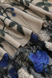 Blauwe Swing Jaren 1950 Jurk met Borduurwerk