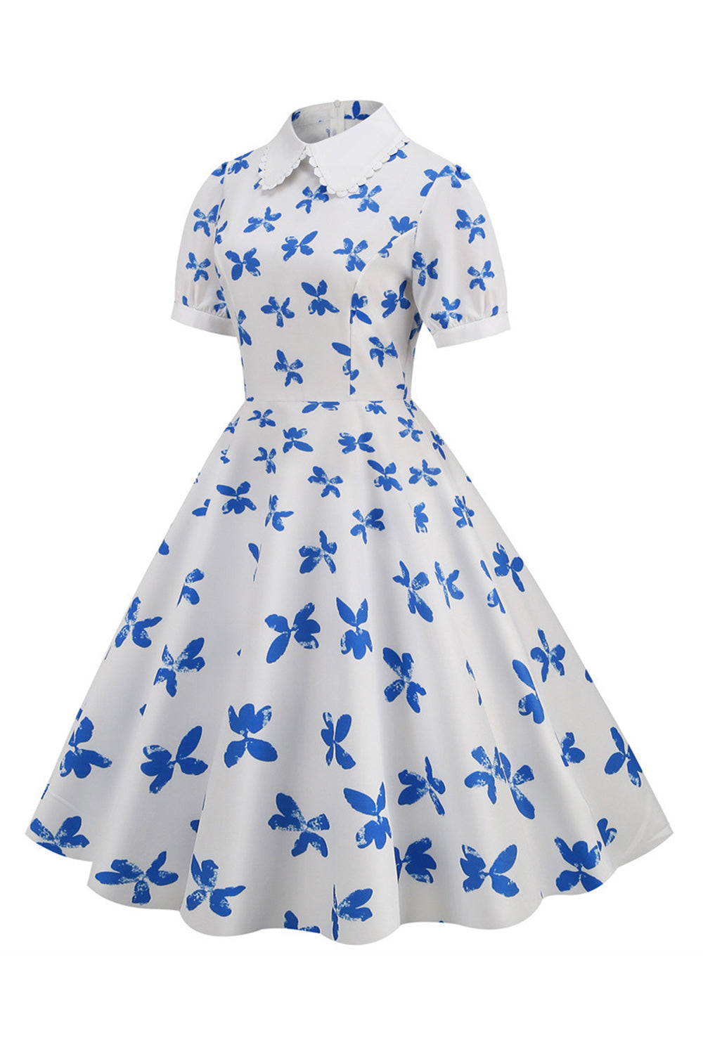 Witte Print Korte Mouwen Vinrage Jurk