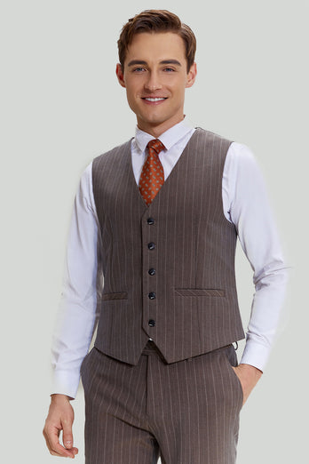 Koffie Pinstripe 3 Delige Heren Prom Homecoming Suits