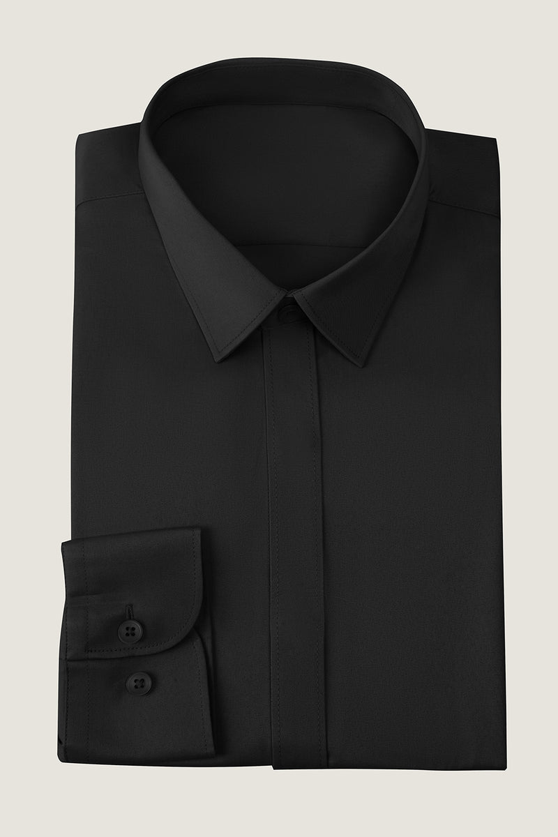 Afbeelding in Gallery-weergave laden, Zwart Solid Herenpak Shirt