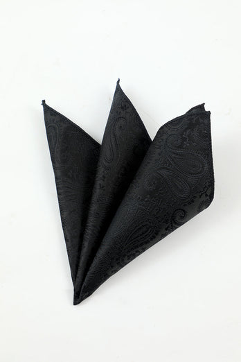 Zwarte Jacquard Heren 5-delige Accessoire Set Tie en Vlinderdas Pocket Vierkante Bloem Revers Pin Tie Clip