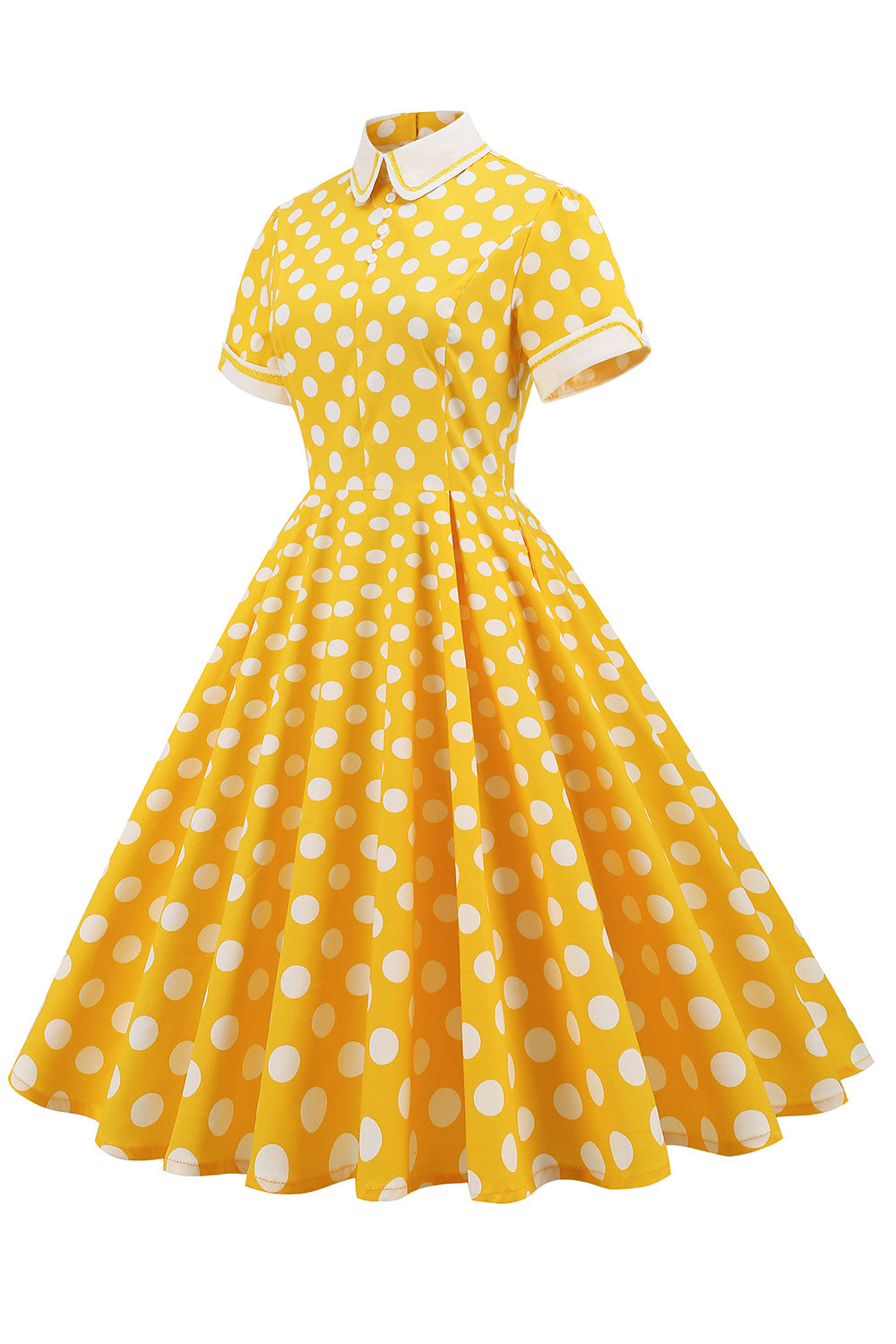 Gele Polka Dots Lente jaren 1950 Jurk