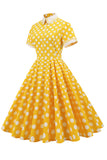 Gele Polka Dots Lente jaren 1950 Jurk