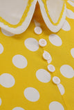 Gele Polka Dots Lente jaren 1950 Jurk