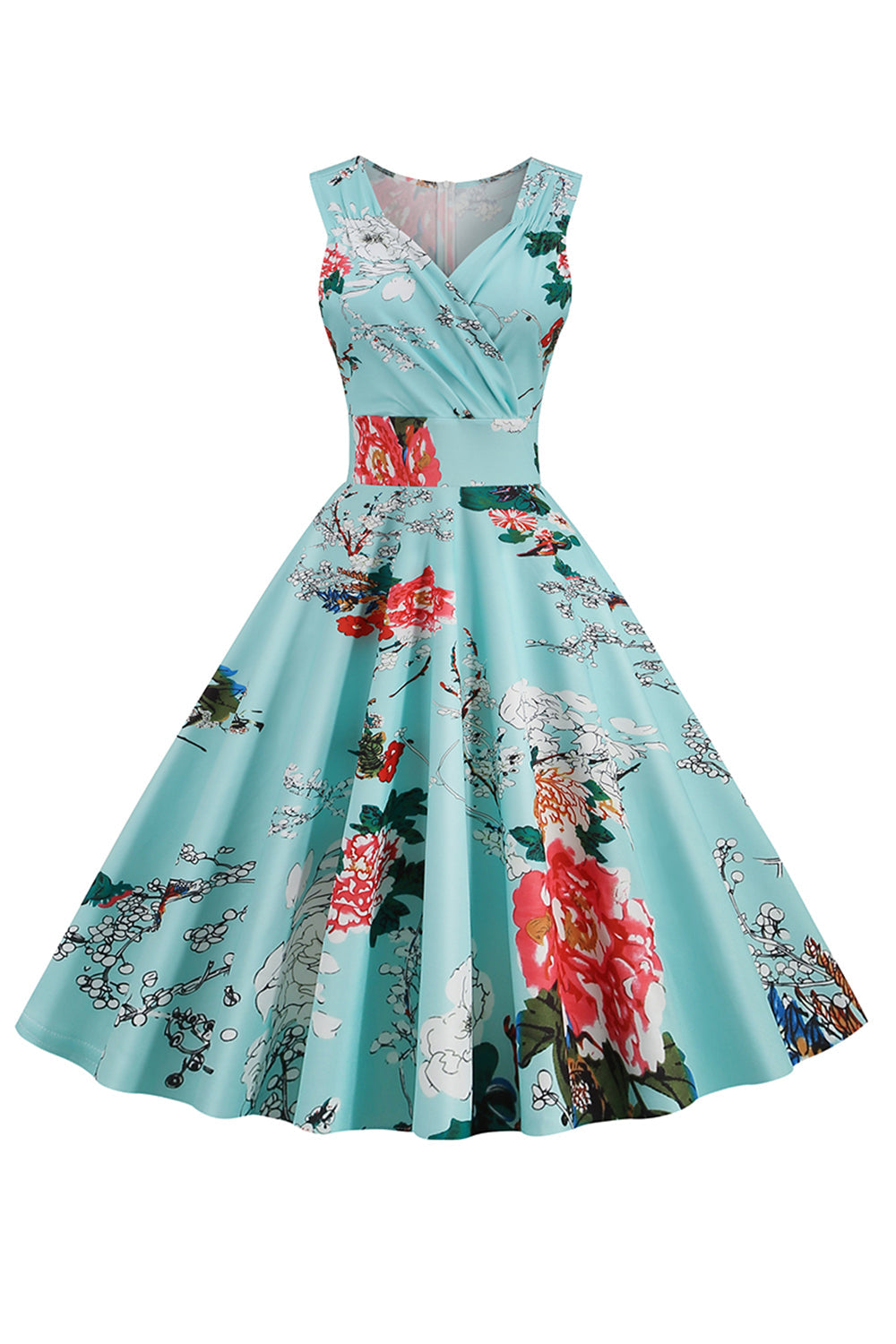 Lichtblauwe V Hals 1950s Vintage Jurk